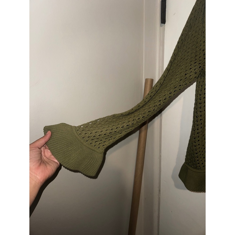 Vtg Y2K Olive Green Ruffle Knit Open Front Cardigan XL 16/18 Boho Hippie Fairy - Picture 4 of 8